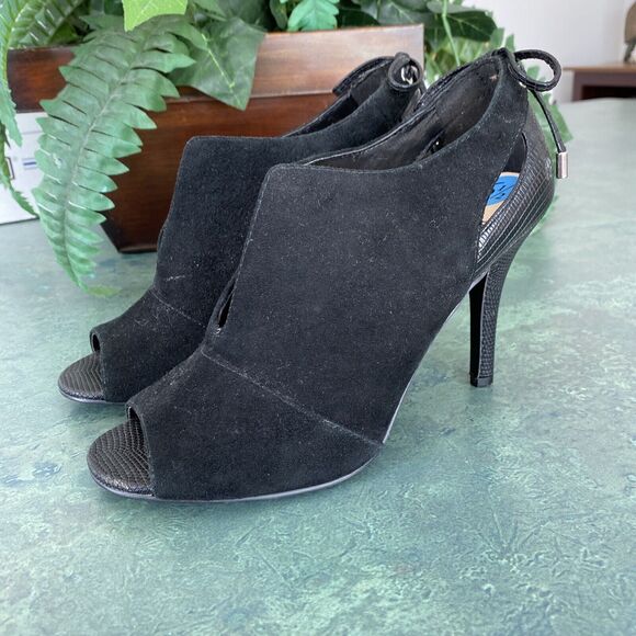 Nine West 'Andra' US 6.5M black suede open toe high heels shoes sexy slip ons - Picture 3 of 11